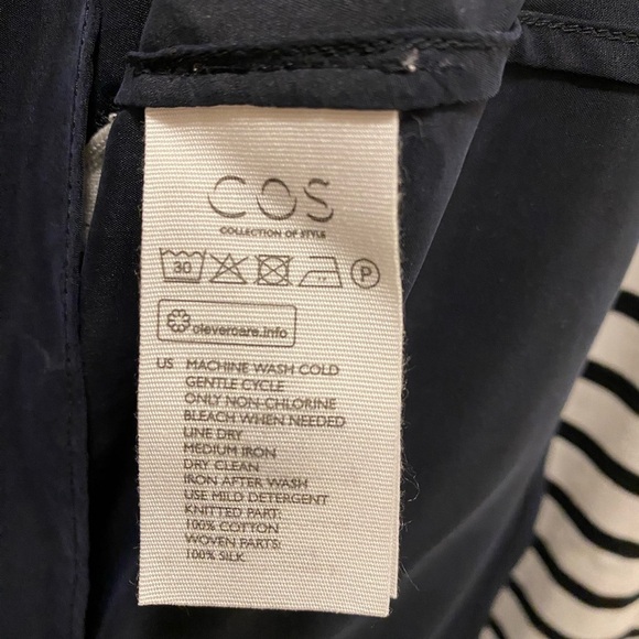 Cos Striped Cotton And Silk Button Back 3/4 Length Sleeve Top - Picture 4 of 9